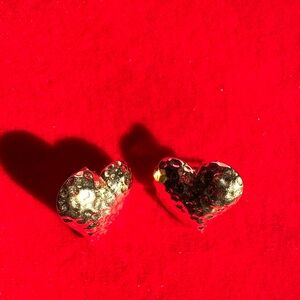 Vintage Avon Hammered Gold Puffy Heart Stud Earrings